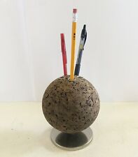 Mid Century ￼Cork Chrome Desk Pen Pencil Holder Bulletin Ball Globe Vintage Pins picture