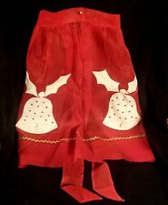 Absolutely Fabulous Vintage Handmade Red Christmas Apron w/ Felt Bells Rick Rack picture