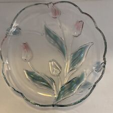 Colored Glass Serving Tray Tulips Pink And Green Euc  picture