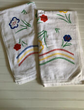 Vintage 70s Dutch Bright Floral Bath Towels PAIR Burlington USA 42x23 Adorable picture