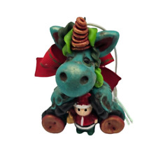 Custom OOAK Clay Unicorn Figurine Signed Whimsical Christmas Ornament picture
