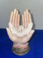 Dove Cradled In Hands Religious Resin Art Figurine Decor- Estate Find picture