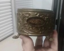 Antique Brass Embroidery & Embossed  3 Footed Planter/ Trinket Dish ? W/O Lid picture