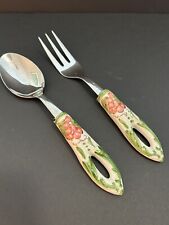 Napoleon Cutlery Serving  Fork & Spoon Italy EME 18/10 Hand Painted Ceramic picture
