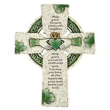 Irish Blessing Celtic White and Green Wall Cross with Claddagh, Celtic Knots ... picture