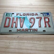 Vintage 1994 JAN Florida Martin Map Logo License Plate DHV 97R picture