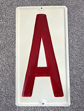 Vintage Letter A Painted Metal Sign Large Red White Alphabet Initial 10
