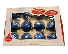 Vintage Coby Glass 12 Ball Ornaments Royal Blue 1960s Christmas Decor USA MCM picture