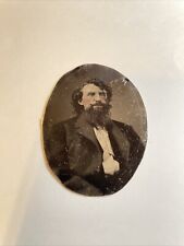 Vintage  OVAL  Tin-type LABEL GENTLEMAN BUSY HAIR BEARD MUSTACHE, COLOR CHEEKS picture