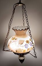Vintage Handpainted Floral & Gold Hanging Hurricane Lamp picture