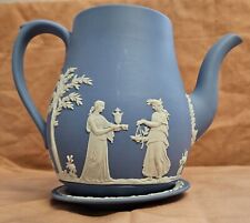 Vintage Wedgwood Blue Jasperware–Tea Pot–Coffee Pot–and Pin Dish–1964–England  picture