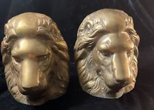 Mid-century modern Andrea Sadek Solid bronze lion head book ends picture