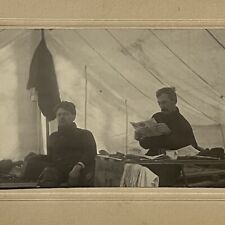 Antique Cabinet Card Photograph Handsome Man Encampment Tent Military? Soldiers? picture