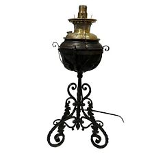 Antique B&H Brass Oil Lamp Electrified BRADLEY & HUBBARD Brass Cast Iron Stand picture