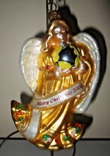 Polonaise Kurt Adler Gold Angel holding Earth Merry Christmas 2000 Ornament Mint picture