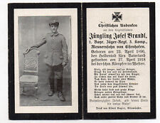 original german ww1 Death card JOSEF BRANDL 1JR 3KMP fell 27 apr1918 WESTEN picture