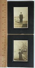 Antique Vtg Photo Black White Sepia Snapshot On Board Man Woman Couple picture
