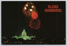 Fireworks over Minnesota State Capitol Building St. Paul MN Continental Postcard picture