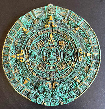 Vintage Mayan Aztec Calendar Wall Plaque Green Gold 11 1/4