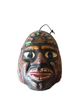 Vtg Hand Carved Wooden Mask Folk Art Wall Hanging Peru Tribal picture