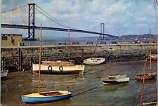 c1965 RPPC Forth Road Bridge Boats at Low Tide Scotland Unposted Photo Postcard picture