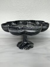 Vintage Marble Carved Pedestal Bowl Fruit Stand  5.5” x  9.75” Gray White picture