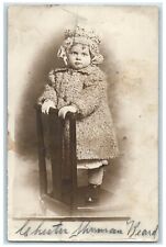 c1930's Little Child Standing On Chair Studio Portrait RPPC Photo Postcard picture