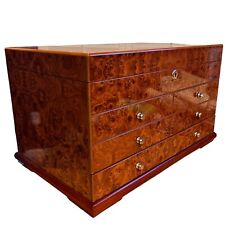 Humidor Cigar Box 2 Drawers Burl Diamond Crown Hygrometer Humidifiers Not Tested picture