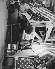 8x10 Glossy Black & White Art Print 1960 Sewing Fifty Stars On American Flags picture