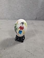 Vintage Japanese Oriental Hand Painted Woman Heavy Egg Stone with Stand picture