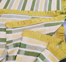 Vtg Wool Blanket Bedspread Satin Trim Avocado Green Gold White Stripes 100 x 88 picture