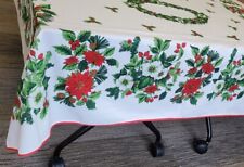 Vintage Christmas Tablecloth Poinsettia 55 x66” See Blemishes Made in Turkey picture