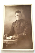 WWI Era Soldier in Uniform Staff Sergeant RPPC Studio Military Photo Post Card picture