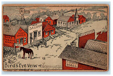 1908 Horse Scene, Bird's Eye View of Lemmon South Dakota SD Postcard picture