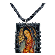 Virgen de Guadalupe Escapulario Cadena Hecho a Mano Hilo Nylon Negro Madera picture