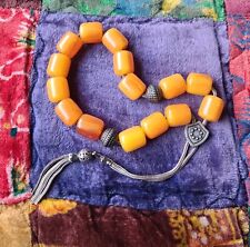 VTG Natural Egg Yolk Amber Prayer Beads Tesbih Rosary 43gm on Silvertone Chain picture