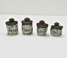 CLAY CITY POTTERY MINIATURE BLUE & WHITE SPONGE CANISTER SET picture