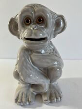 Vintage Haeger Grey White Glaze Monkey Coin Bank Whimsical picture