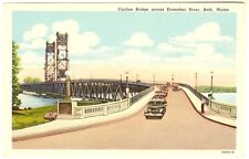CARLTON BRIDGE across KENNEBEC RIVER, BATH, MAINE - 1948 Linen Postcard picture