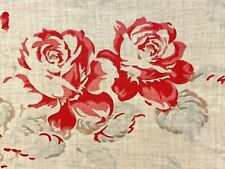 Antique French Fabric Floral Roses Printed Cotton Stunning 1940's picture