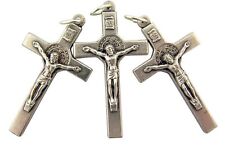Silver Tone Saint St Benedict Cross Crucifix for Rosary, Lot of 3, 1 1/2 Inch picture