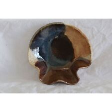 Vtg 1980s Ceramic Trinket Dish Handmade Signed By Artist Unique Shape Blue Brown picture