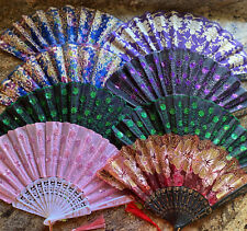 Lot Of 8 Chinese Japanese Oriental Asian Hand Fans Plastic Handles Multicolor picture