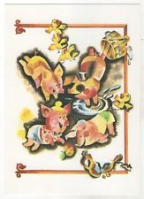 1970s Fairy Tale LITTLE PIGS in dressed bathe in mud ART RUSSIAN POSTCARD Old picture