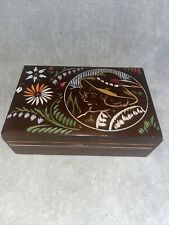 Vintage Jewelry Trinket Box Hand Carved Wooden 6 3/4 X4.5 X2” picture