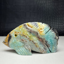 228g Natural Crystal Mineral Specimen. Amazon Stone. Hand-carved Fish.Gift.VA picture
