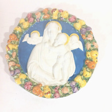 Vtg Della Robbia Virgin Mary Mother Mary Jesus Infant Majolica Wall Plaque picture