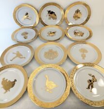 12 Days of Christmas William Roberts Golden Majesty 8” Plate Set Gold White picture