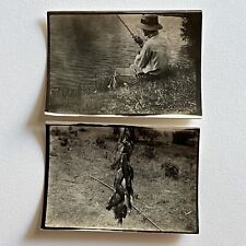 Antique Snapshot Photograph Man Fishing On Bank Plus His Fish Catch picture