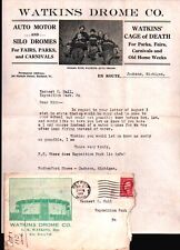 1916 Jackson Mi - Carnival Cage of DEATH - Watkins Drome Co  - Letter Head Bill picture